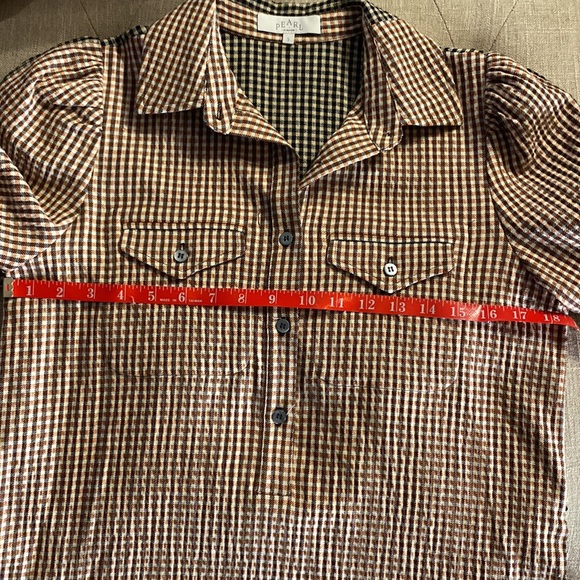 PEARL by Lela Rose Checked Seersucker Shirt Dress size small - Picture 8 of 11
